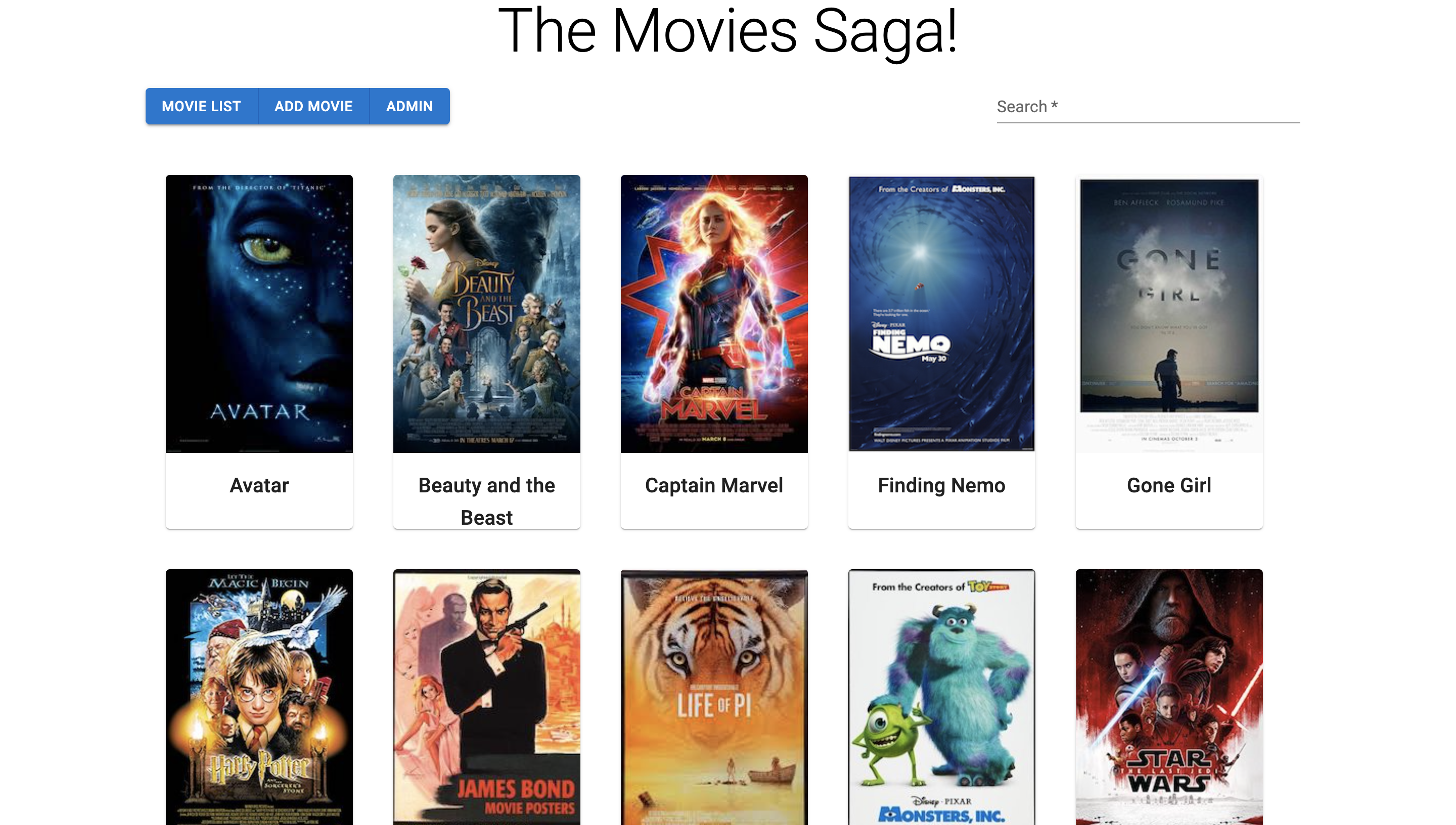 Movies-Saga (Node Express SQL React Redux Material-UI)