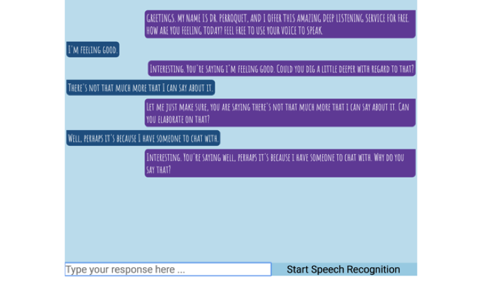 Perroquet's Deep Listening Service: A chatbot that can also use speech recognition when on Google Chrome (Desktop)